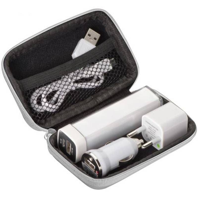 Cestovní sada, POWERBANK 2200 mAh, adaptér, bílá Cestovní sada, POWERBANK 2200 mAh, adaptér, bílá